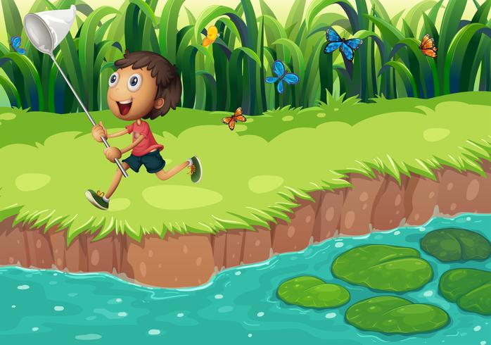 vector-a-boy-catching-butterflies-at-the-riverside