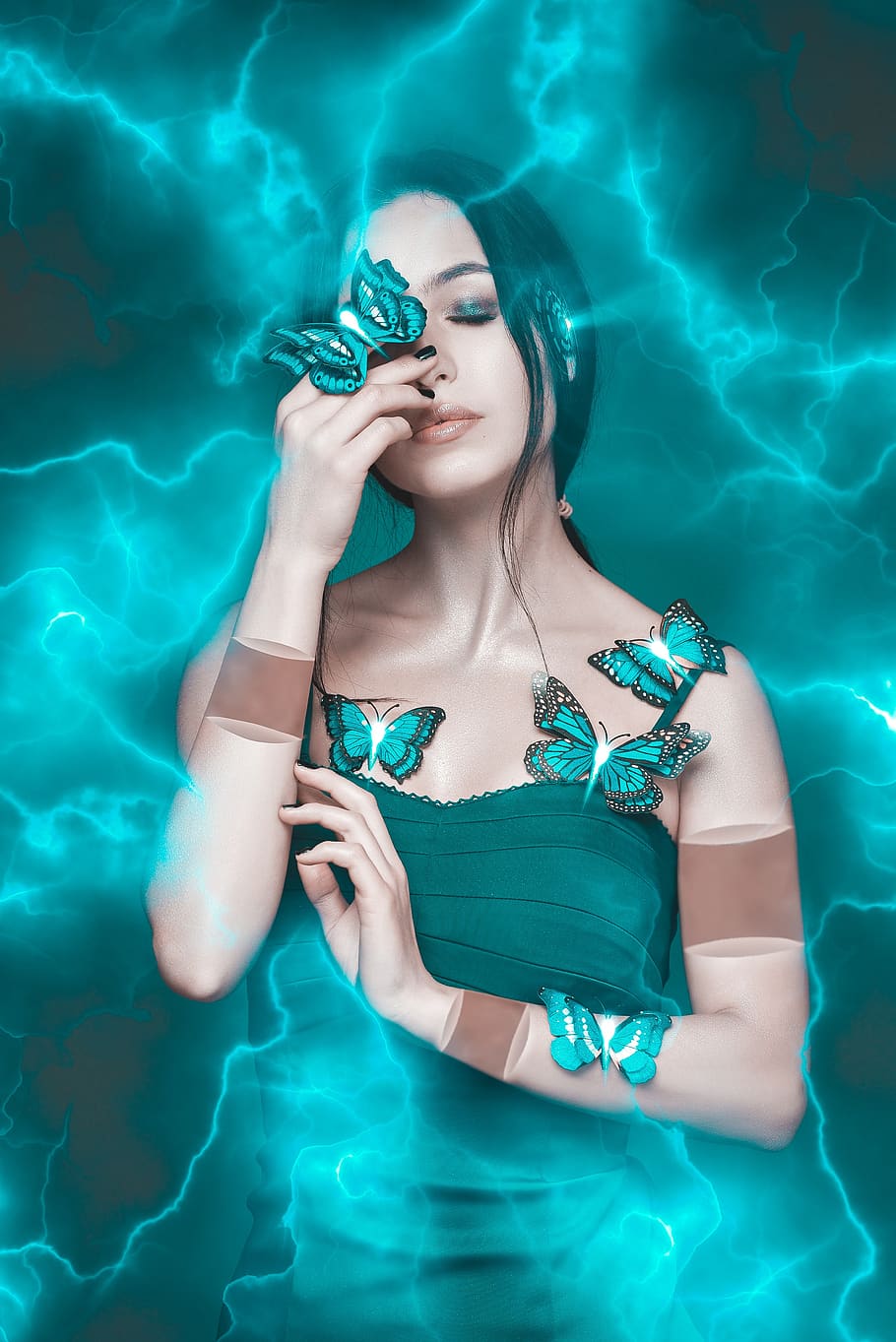 girl-magic-woman-butterfly-turquoise-dress